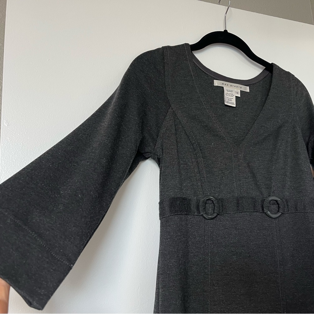Max Studios A-Line 3:4 sleeve charcoal knit dress
